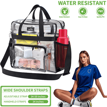 Large Capacity Clear Tote Bag,Durable PVC Cross-Body Shoulder Bag With Handle & Adjustable Shoulder Strap,NFL AAF Stadium Approved Handbag for Sports Games Work Co