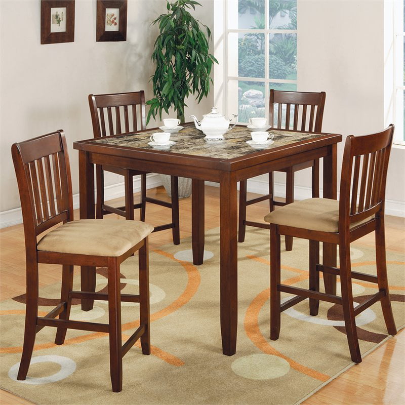 Bowery Hill 5 Piece Faux Marble Top Counter Height Dining Set in Brown ...
