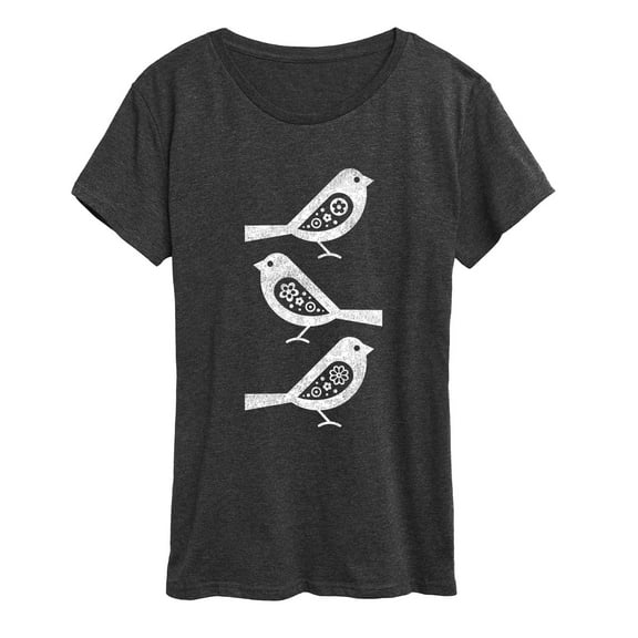Instant Message - Bw Scandinavian Birds - Women's Short Sleeve Graphic T-Shirt