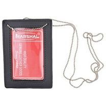 Genuine Leather Neck Chain Double ID Badge Holder, Black