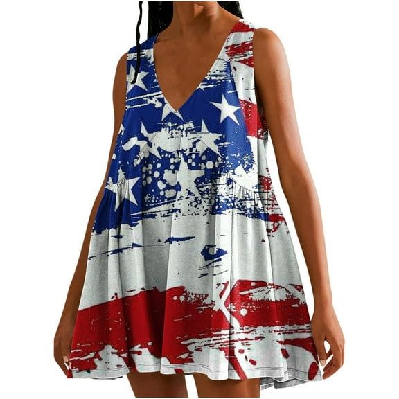 Viikei Women's Summer Casual T Shirt Dresses,Dresses for Women Plus SizeWomen's Summer Print Casual Loose Sleevless V-Neck Dress White S