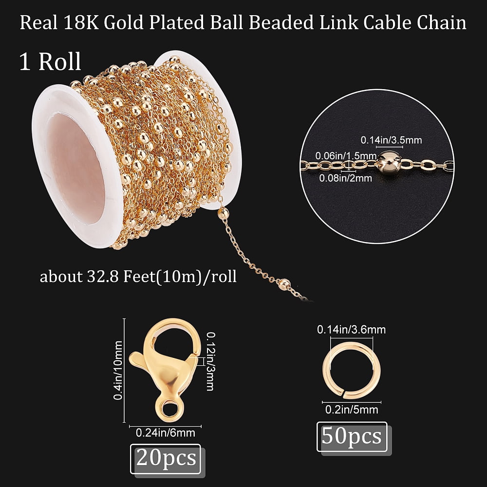 DIY Chain Bracelet Necklace Making Kits Including Brass Satellite Chain & Jump Rings 304 Stainless Steel Clasps Real 18K Gold Plated