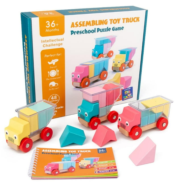 pitrice Wooden Car Toy Assemble Truck Building Blocks Learning Games for Boys Girls