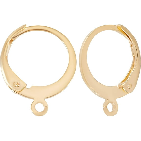 1 Box 50Pcs Leverback Earring Hooks 24K Gold Plated Round French Earring Hooks Earwire Findings 14.5x12mm for DIY Women Earring Making Mixed Color