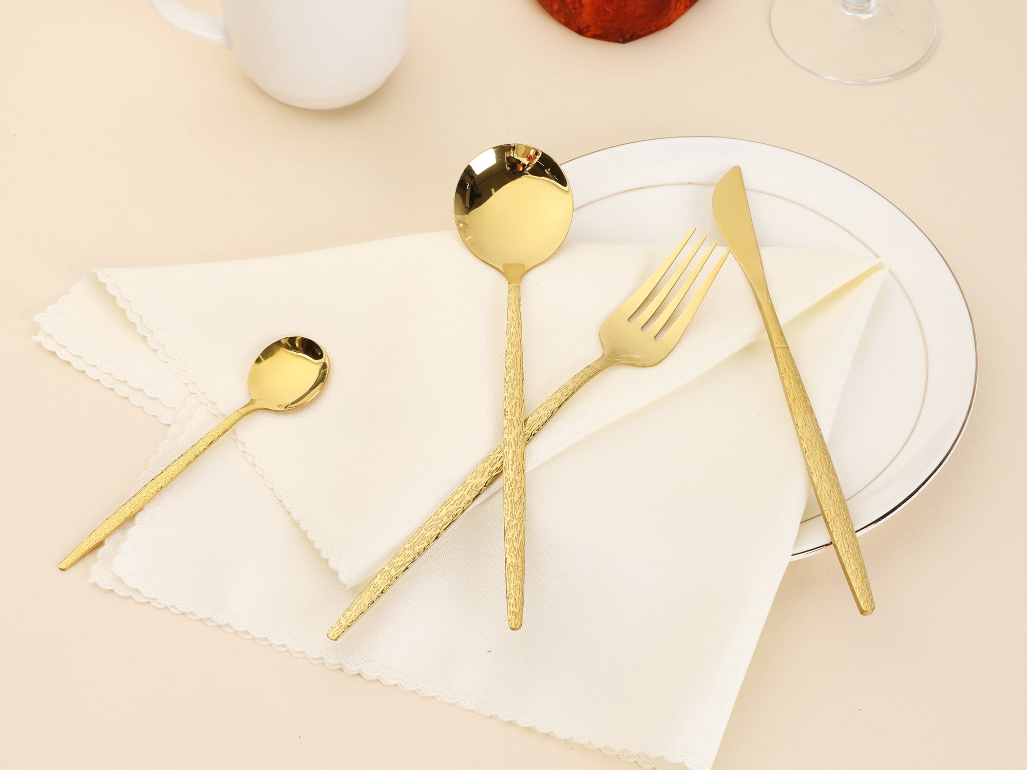 Unique Bargains Stainless Steel Flatware Set Gold 24 Pcs