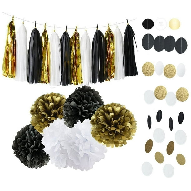 Graduation Decorations 2021 Black White Gold Paper Tassel Garland for Great  Gatsby Decorations/Birthday Decorations/2021 Graduation Party 