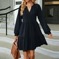 thumbnail image 2 of TSADFHJI Jupe Longue Noire Maxi Robe Bohème pour Femmes Manches Courtes Col Rond avec Poches Robe Décontractée Imprimée Col Rond Robes de Printemps L Marine, 2 of 6