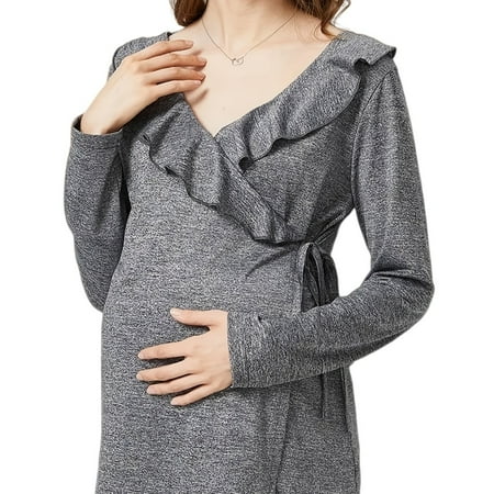 

Maternity Nursing V-neck Long Sleeve Top With Ruffle Design Maternity Wear