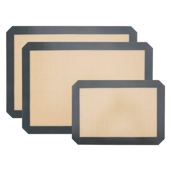 REGALWOVEN 3 Pcs Silicone Pastry Mat, Non Stick Baking Mat with Measurements, Heat Resistant Dough Rolling Baking Sheet Thick Gray 16.5x11.6in