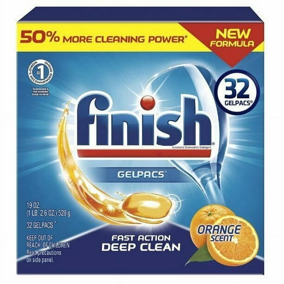 Finish Gelpacs 32ct, Fast Action, Deep Clean, Orange Scent, Dishwasher