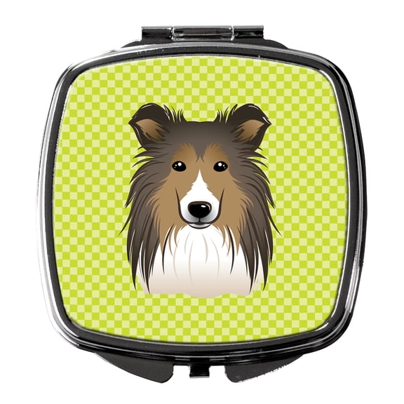Carolines Treasures BB1304SCM Checkerboard Lime Green Sheltie Compact Mirror BB1304SCM  multicolor