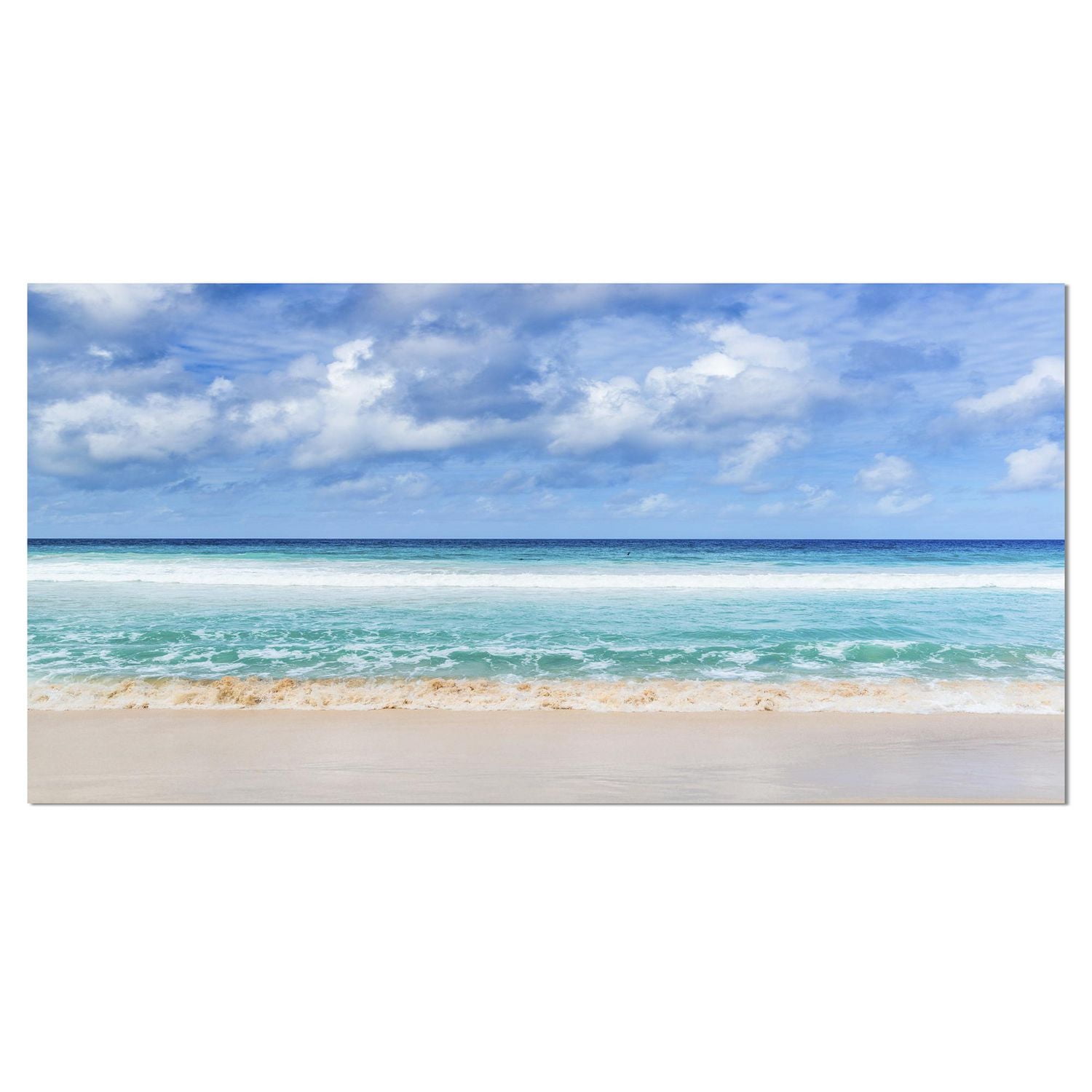 Designart Tranquil Beach under White Clouds Canvas Wall Art