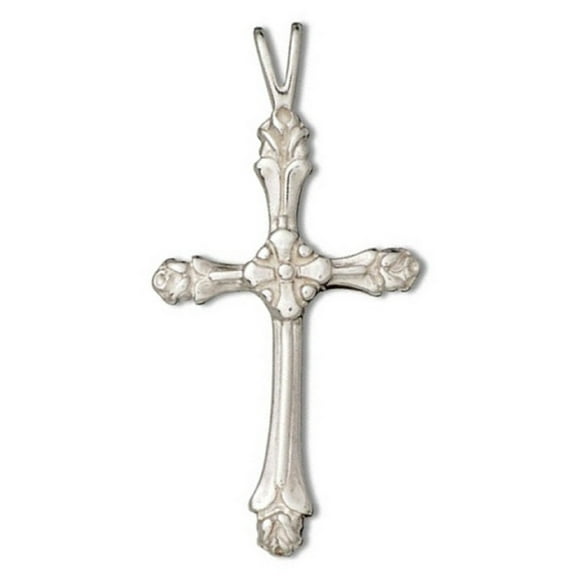 Sterling Silver 16" .8mm Box Chain Christian Flowered Ends Cross Pendant Necklace