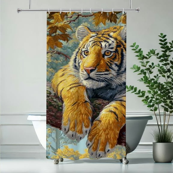RKSupls Christmas Shower Curtain, Cute Tiger Cub Shower Curtain with Hooks for New Year Home Bathroom Decor Washable Curtains, 36x72 in