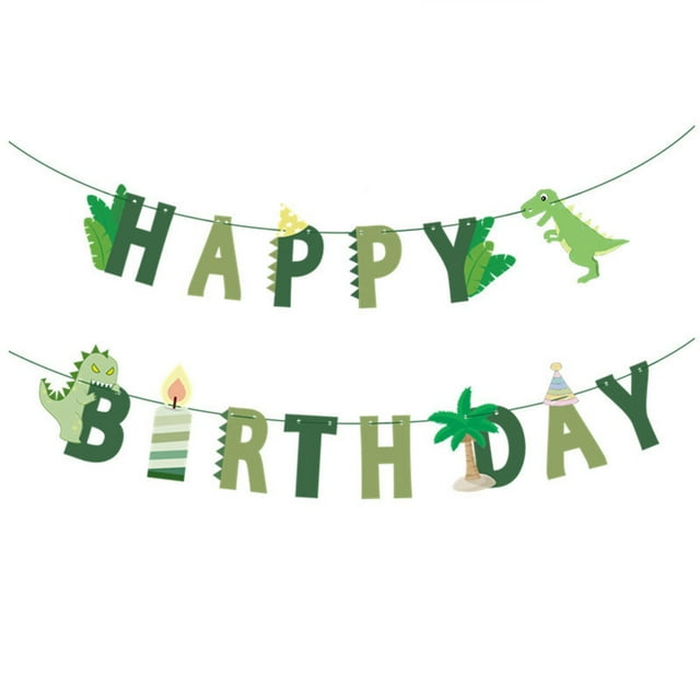 KAKOWELY Banderín de papel con temática tropical de feliz cumpleaños, colores surtidos, serpentinas de dinosaurios, decoraciones navideñas para fiesta (como se muestra)