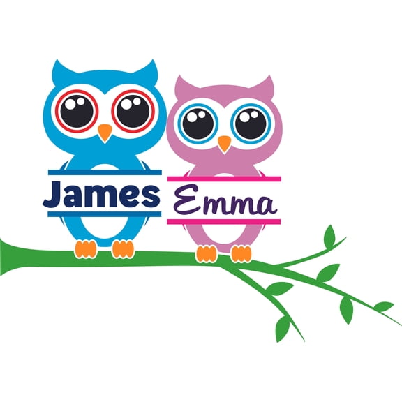 Owls on a Tree Bird Birds Owl Customized Wall Decal - Custom Vinyl Wall Art - Personalized Name - Baby Girls Boys Kids Bedroom Wall Decal Room Decor Wall Stickers Decoration Size (15x30 inch)