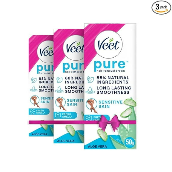 Veet Pure Hair Removal Cream for Women For Sensitive Skin - 50g Pack Of 3 | Suitable for Legs, Underarms, Bikini Line, Arms