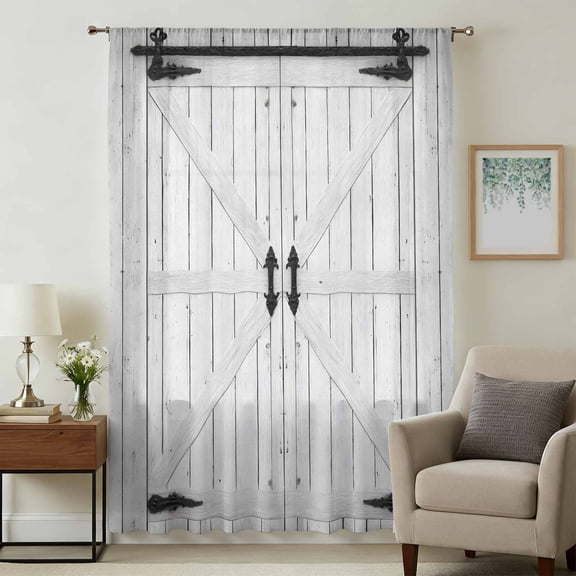 Farmhouse Wood Grain Sheer Curtains 108 Inches Extra Long, Vintage Country Barn Gate Grey Light Filering Curtains, Privacy Drapes Simi Floor to Veiling Curtain for Living Room Window Treatment