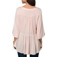 thumbnail image 3 of Blouse Femme Col en V Rayée Plissée Manches 3/4 Ourlet Asymétrique, 3 of 3
