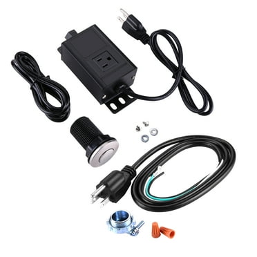 HK Garbage Disposal Air Switch Kit with Power Cord Kit, Sink Top Waste Disposer Stainless Steel On/Off Push 2.5" Button, Aluminum Alloy Power Module, Food Waste Disposals Replacement Parts