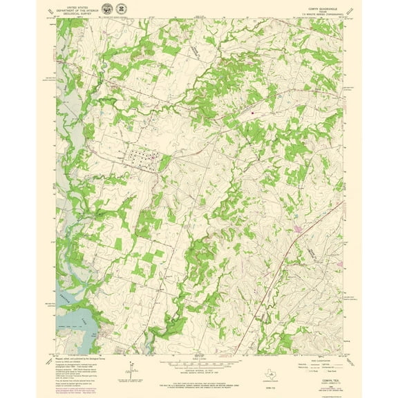 Topographical Map - Comyn Texas Quad - USGS 1965 - Vintage Wall Art
