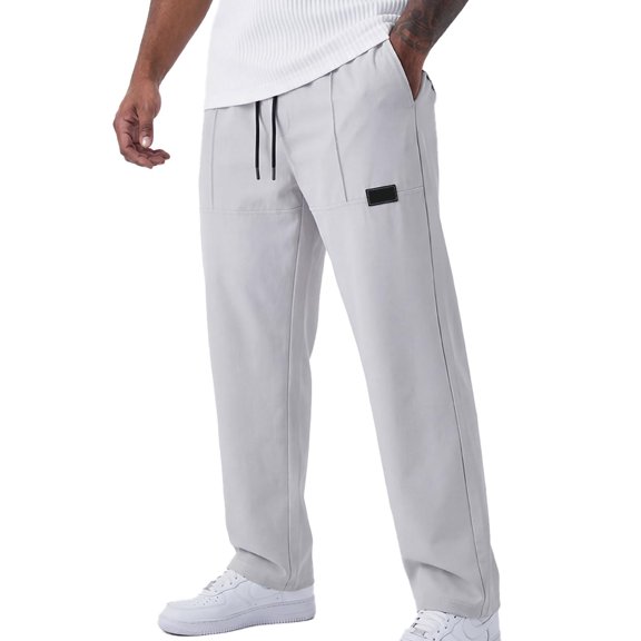 Pants for Men Elastic High-Waisted Drawstring Straight Legs Athletic Pants Loose Fit Jogging Sweat Pants with Pockets