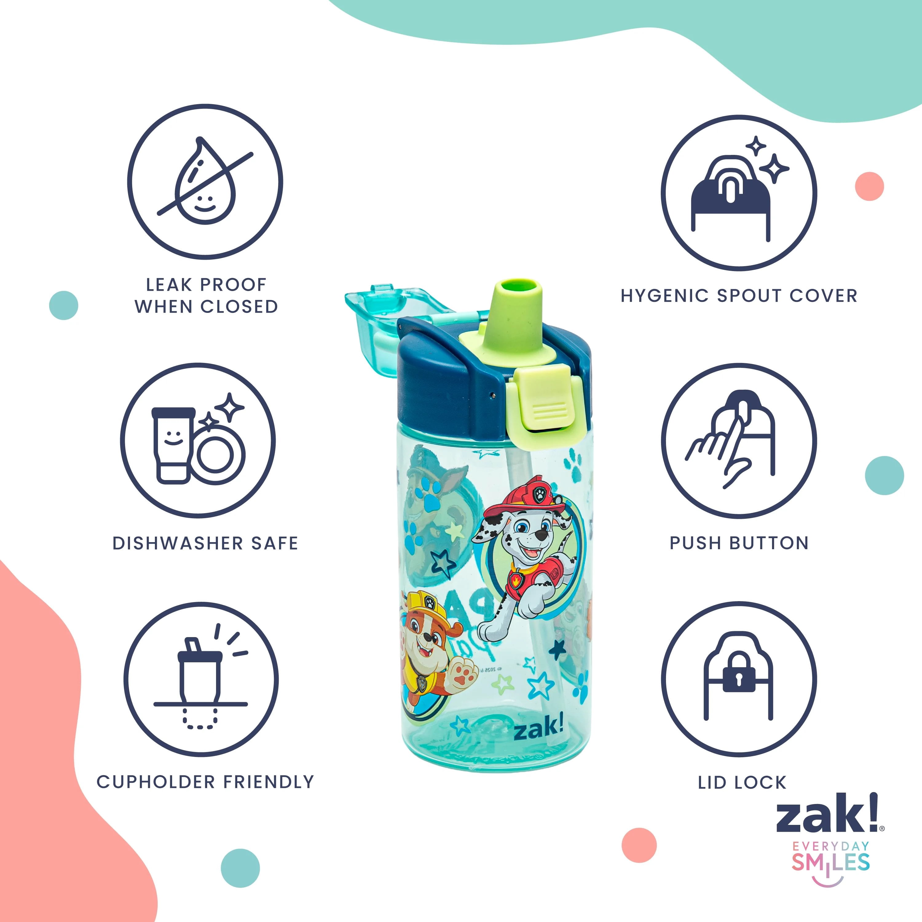 Zak Designs 16oz Paw Patrol Jubilation Durable Plastic Water Bottle, 2pk.