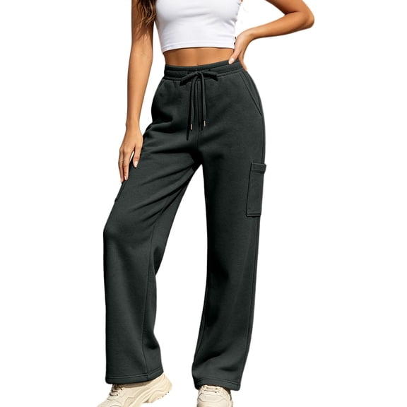 Ozmmyan Plus Size Womens Cargo Sweatpants Drawstring Elastic Waist Wide Leg Loose Fit Casual Lounge Pants with Side Flap Pockets for Daily Wear