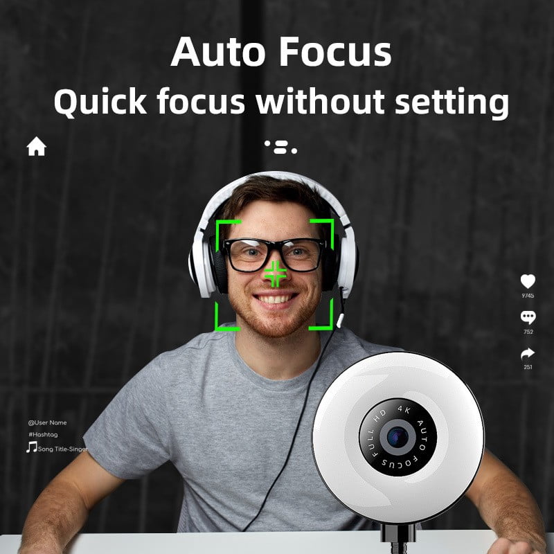 2K Webcam with LED Fill Light, Live Streaming Camera for Video Chat & Conference
