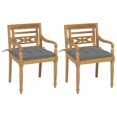 thumbnail image 1 of vidaXL Batavia Chairs 2 pcs with Grey Cushions Solid Teak Wood, 1 of 5