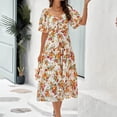 thumbnail image 3 of Vestido Midi De Playa Vestido midi de playa para mujer Vestido de verano a la moda con mangas abullonadas y estampado floral (Naranja S) Ygjytge para Mujer Naranja T 3EG, 3 of 7