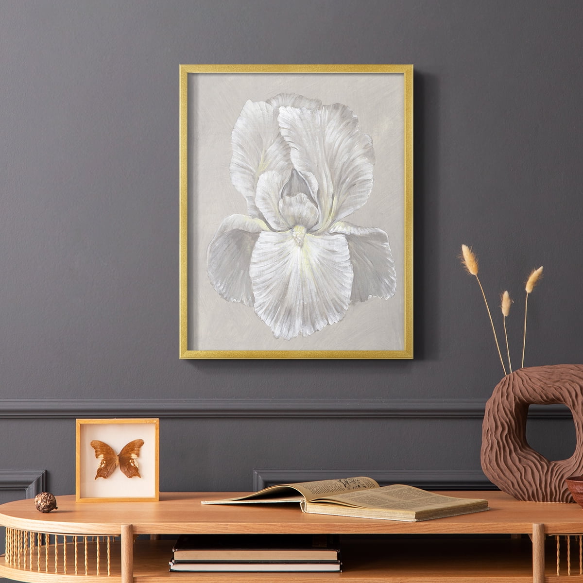 White Iris I Framed Print in Gold Solid Wood 16 x 20 Framed Print