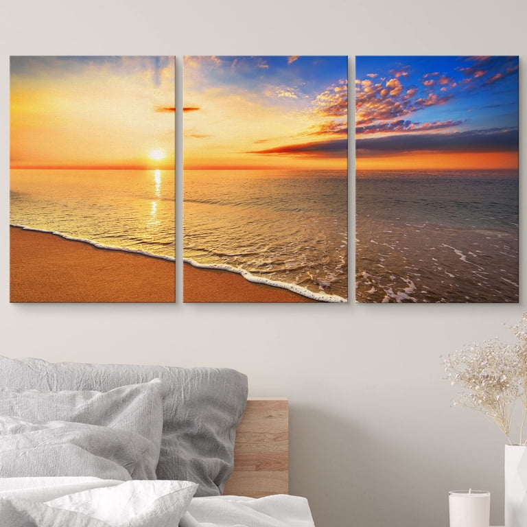 wall26 Canvas Print Wall Art Set Orange & Blue Sunset Over The