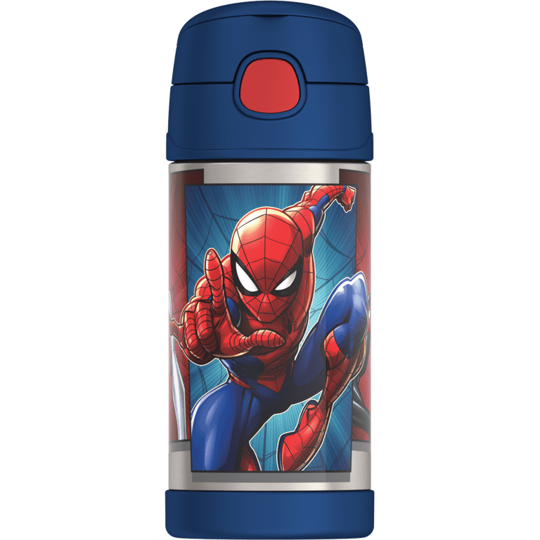 Thermos Kids Stainless Steel Vacuum Insulated Funtainer Straw Bottle, Spiderman, 12 fl oz