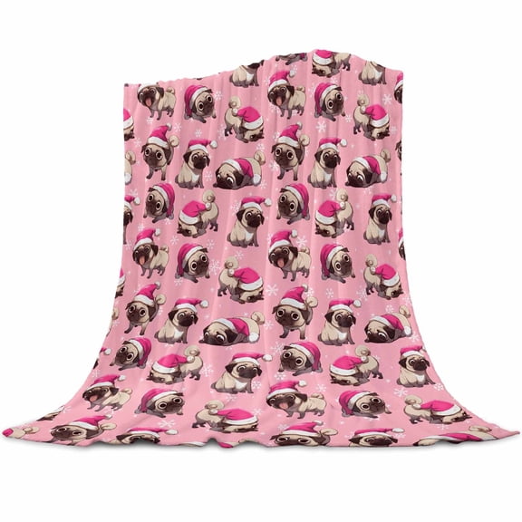 Bulldog Santa Hat Flannel Blanket for Bed,Travel and Camping, Christmas Super Soft Cozy Blanket for All Seasons 30"x40"