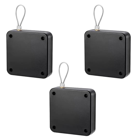 DEELLEEO No Punch 800 Grams Automatic Screen Door Closing, Storm Door Closing, Sliding Screen Automatic Closing Door with Steel Pull Cord for Bathroom, Bedroom, Study and more. (3 Pcs Black)