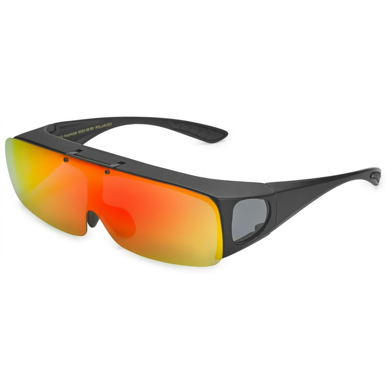 LEICO Fashion Polarized Sunglasses That Fit Over Prescription Glasses for Men Women - Flip Up Shield Lens - Wrap Around UV400 Driving Fishing Golf