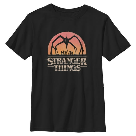 Netflix Boys' Stranger Things Mind Flayer Sunset Chrome Logo T Shirt