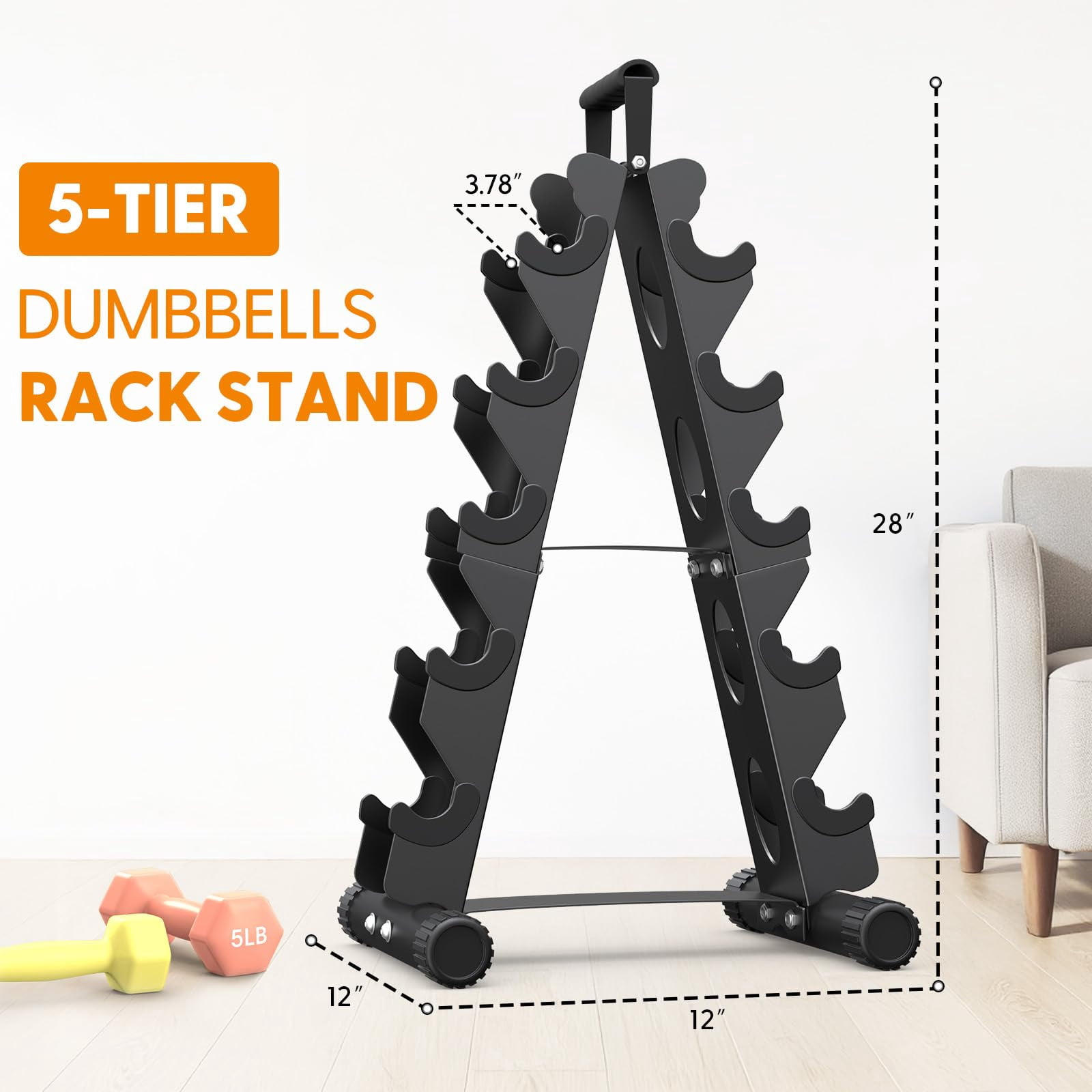 5 Tier | 3-tier Dumbbell Rack Stand Only  A-frame Design Weight With Handle Weights Metal Strength Dumbbells Storage For Home Gym Space Saver (dumbells Not Included)