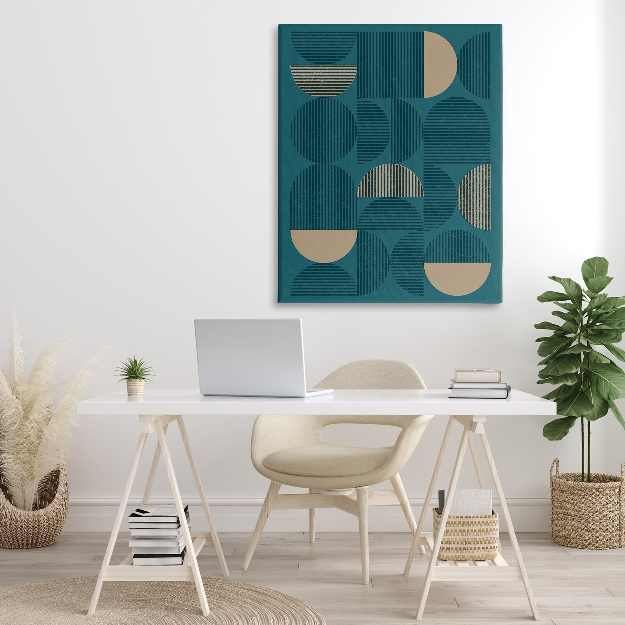 Stupell Industries Blue Modern Arch Shapes Abstract Painting Gallery Wrapped Canvas Art Print Wall Art, 36 x 48