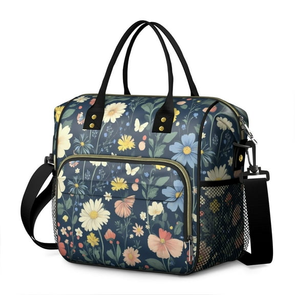 Pioneer Flower Floral Print Pattern Womens Lunch Box for Work,Insulated Large Lunch Bag for Tween and Teen,Loncheras Para Mujer,Leakproof Adult Lunch Bag for Work,Beach,Travel,Picnic,Camping