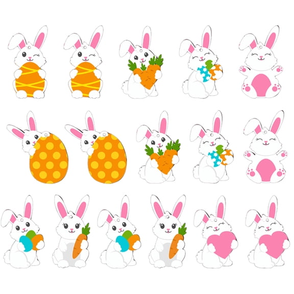 48pcs Bunny Easter Hanging Ornament Wooden Bunny Rabbit Pendants Easter Party Favor