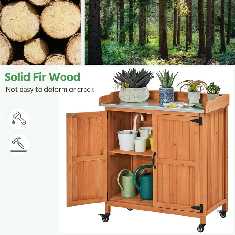 Yaheetech Wooden Garden Potting Bench with Storage Cabinet photo 3
