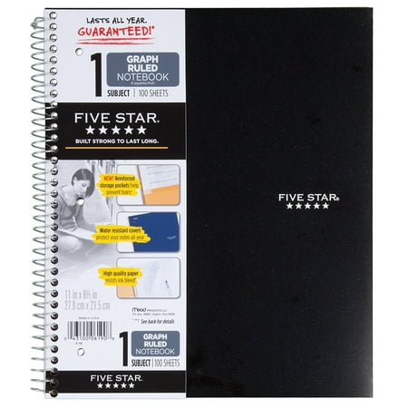 Spiral Notebook, Graph Ruled, 1 Subject, 8.5 x 11 Inches, 100 Sheets, Assorted Colors (06190), Each Size 72055 Bright Design Notebooks Pack Inches120 Sheets 11 38052.., By Five Star