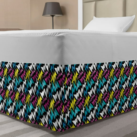 Graffiti Bed Skirt, Hand Drawn Modern Street Art Illustration with Colorful Curved Stripes Composition, Elastic Bedskirt Dust Ruffle Wrap Around for Bedding Decor, 4 Sizes, Multicolor, by Ambesonne