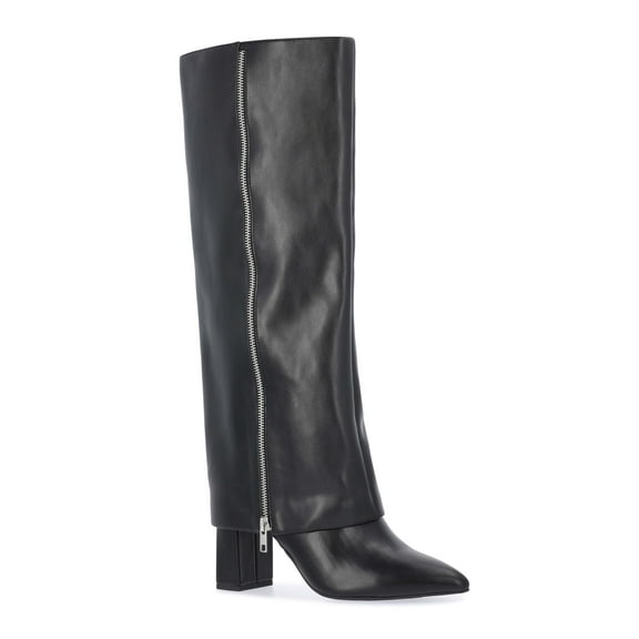 Scoop Women's Faux Leather Fold Over Zip Knee High Boots