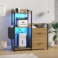 thumbnail image 4 of File Cabinet Furniture, Filing Cabinet with 2 Drawers, Rolling Printer Stand with Open Storage Shelves for Home Office, Printer Stand with Power Strip & LED Lights, 49.2"h, Natural, 4 of 7