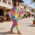 thumbnail image 4 of Xixirimido Tie-dye Print Kaftan Dress for Women, Plus Size Hawaiian Batwing Sleeve Beach Cover Up V-Neck Summer Swimsuit Dresses, 4 of 7