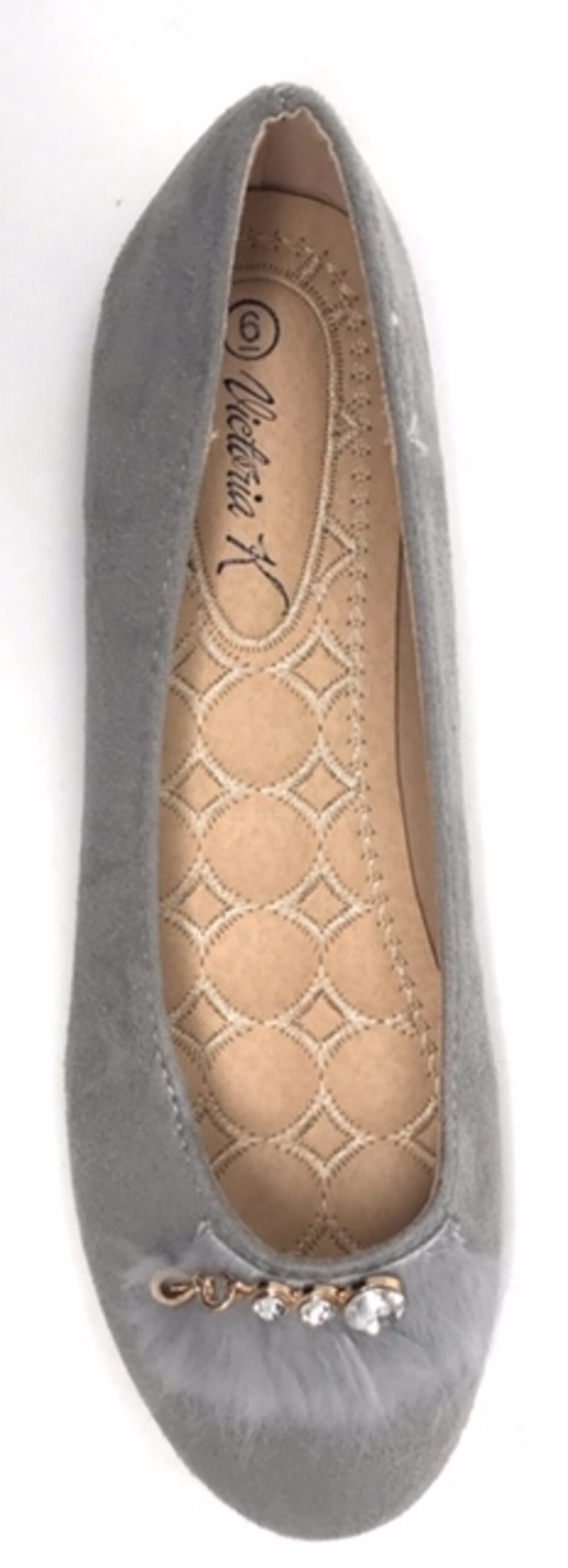 Victoria K Women's Faux Fur With Rhinestone Ballerina Flats