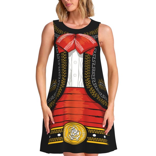 Fotbe CHARRO SUIT Vestido de Verano sin Mangas para Mujer – Vestido Midi Línea A, Estilo Camiseta Floral, Vestido Playero Casual y Fluido